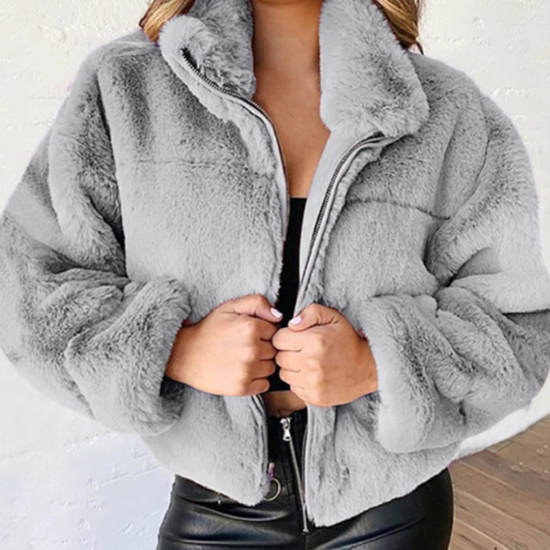 Rabbit Fur Imitation Fur Zipper Plush Warm Jacket