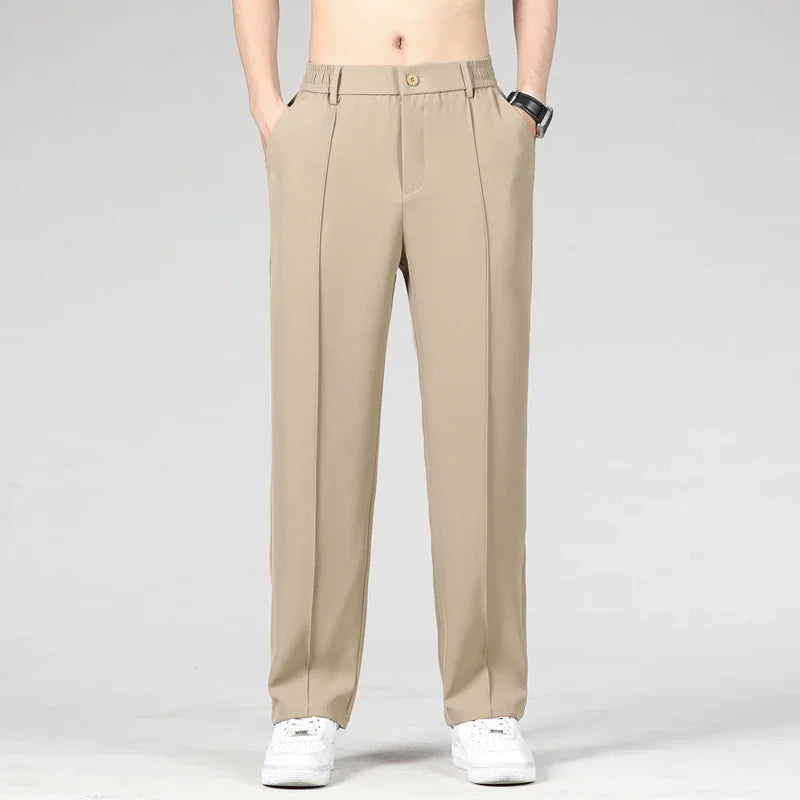 Casual Stitching Khaki Black Pants