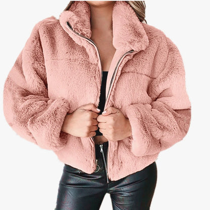 Rabbit Fur Imitation Fur Zipper Plush Warm Jacket