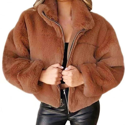 Rabbit Fur Imitation Fur Zipper Plush Warm Jacket