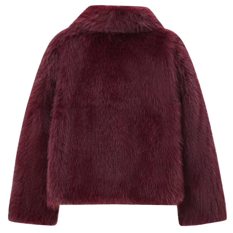 Women Plush Burgundy Bomber Jacket