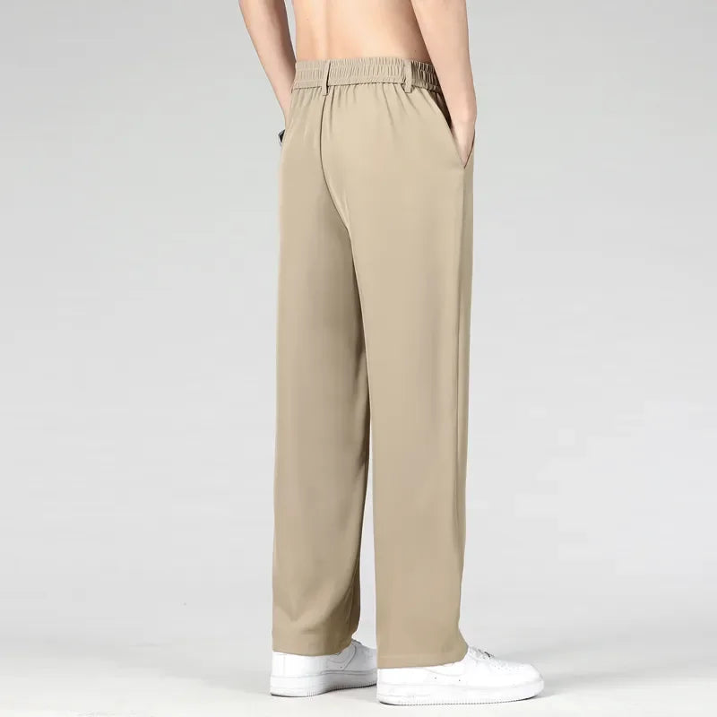 Casual Stitching Khaki Black Pants