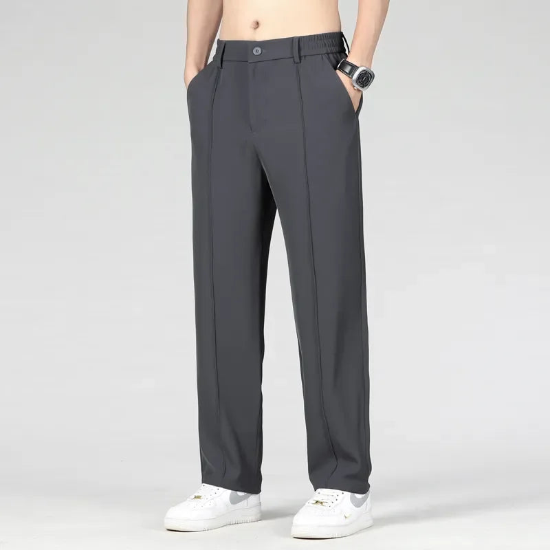 Casual Stitching Khaki Black Pants