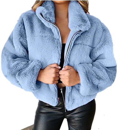 Rabbit Fur Imitation Fur Zipper Plush Warm Jacket