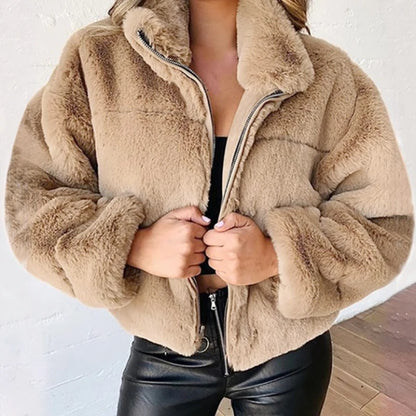 Rabbit Fur Imitation Fur Zipper Plush Warm Jacket