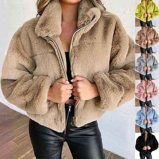 Rabbit Fur Imitation Fur Zipper Plush Warm Jacket