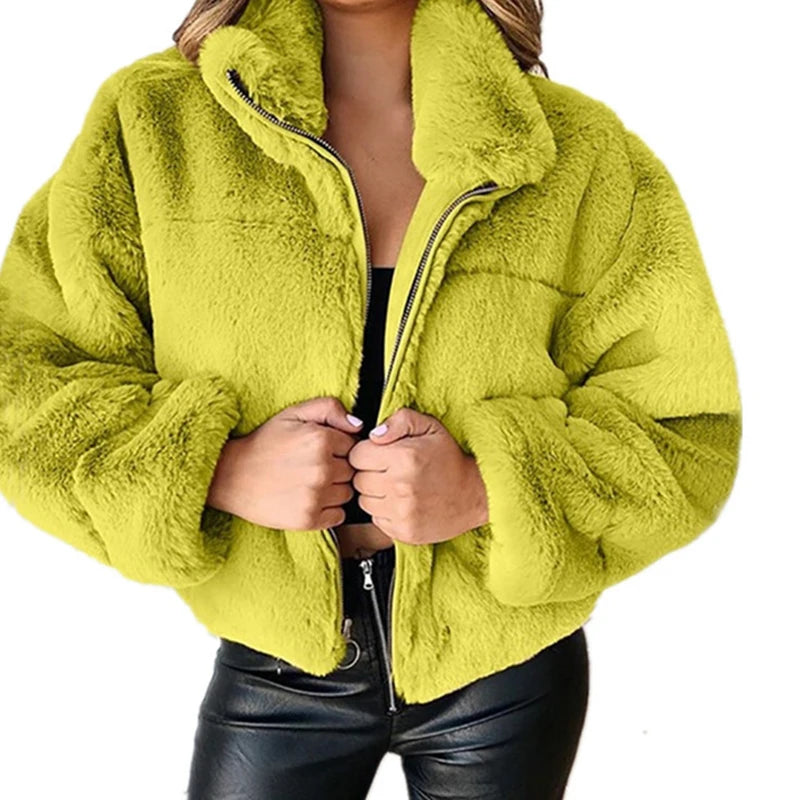 Rabbit Fur Imitation Fur Zipper Plush Warm Jacket