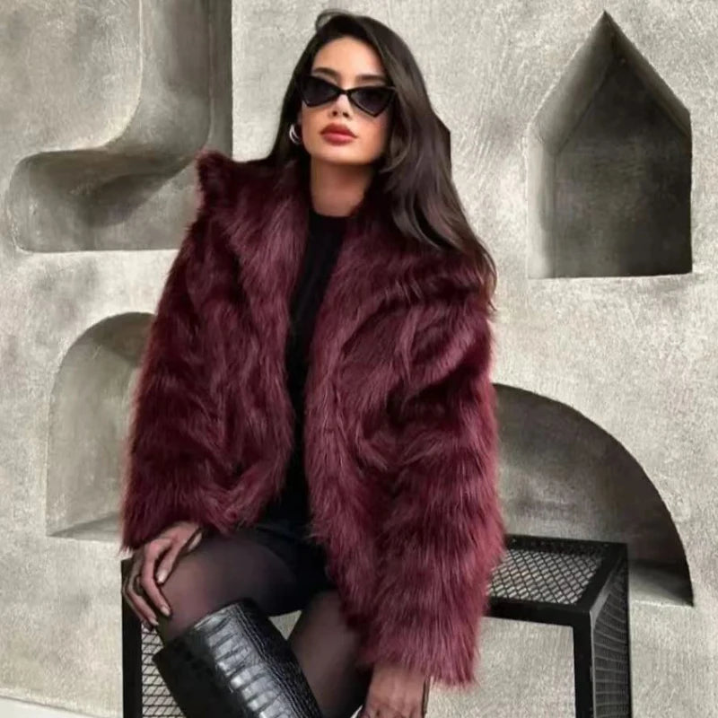 Women Plush Burgundy Bomber Jacket