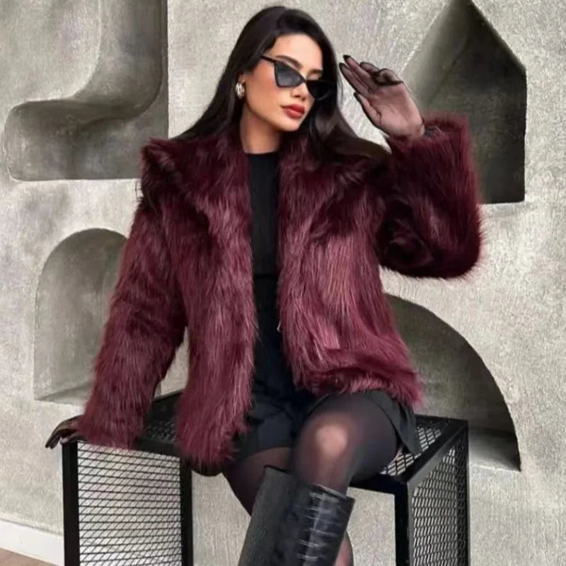 Women Plush Burgundy Bomber Jacket